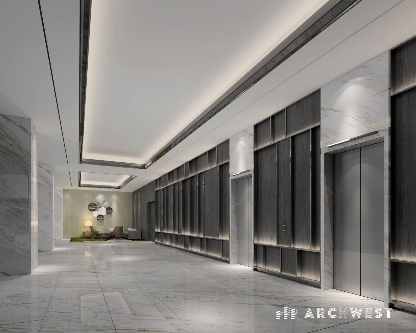 18. 3D Render of a Lobby Cum Elevator Area in Hotel